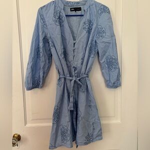 Zara Light Blue Embroidered Cotton Dress